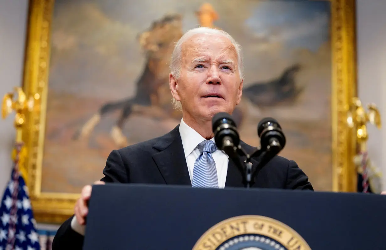 FILE PHOTO: U.S. President Biden statement a day after Republican challenger Trump was shot at a campaign rally, during brief remarks at the White House in Washington