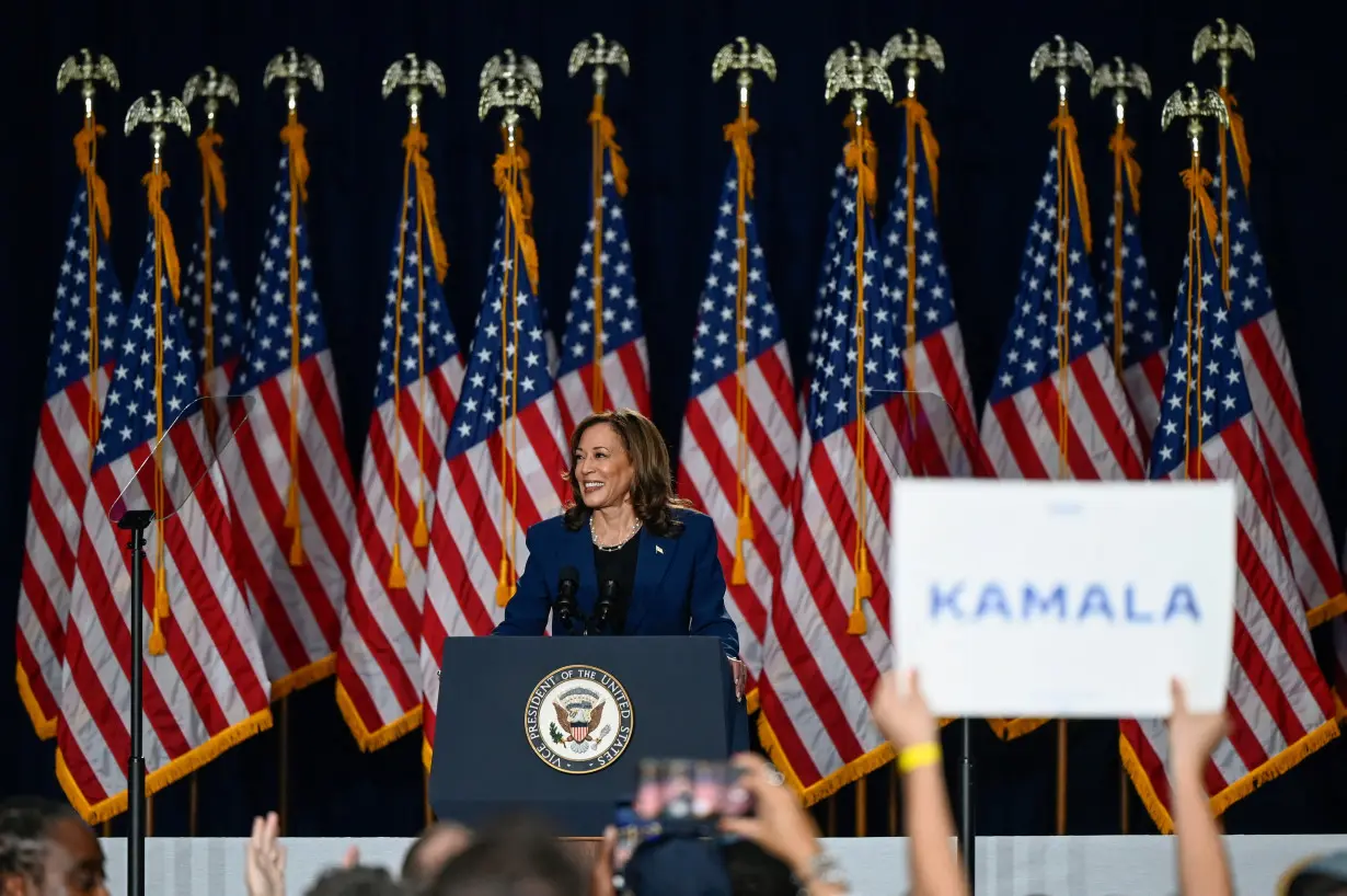 U.S. Vice President Kamala Harris attends a campaign event at West Allis Central High School