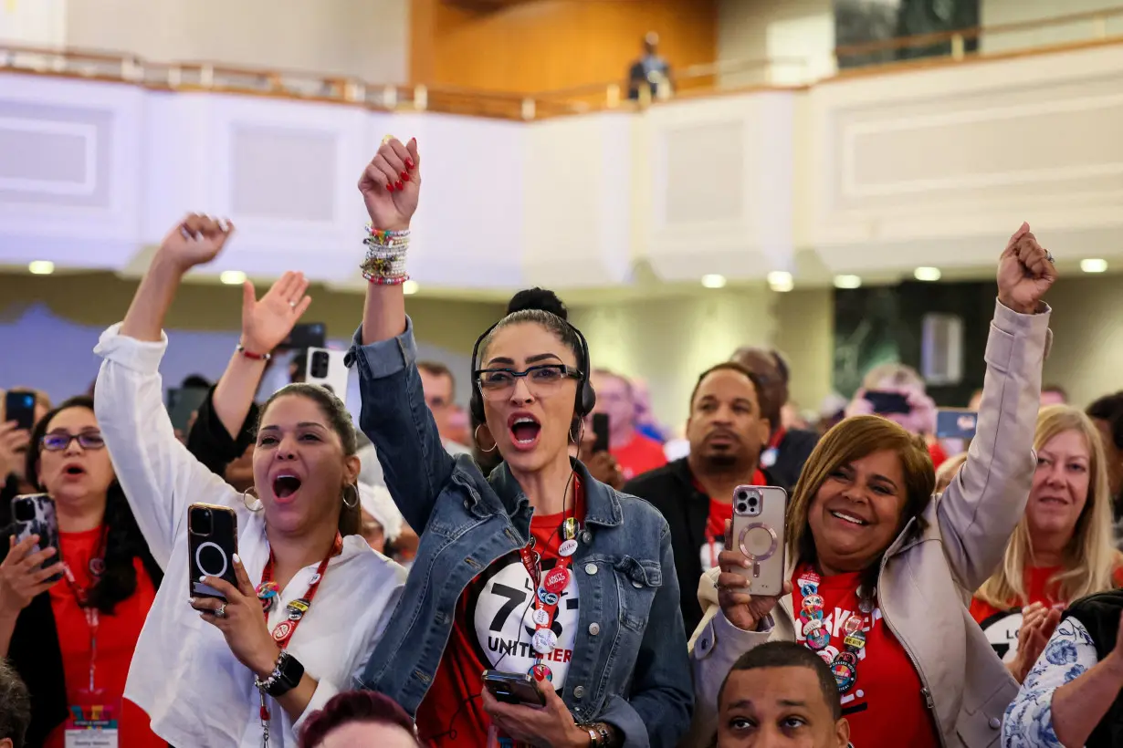 FILE PHOTO: U.S. Vice President Kamala Harris attends the Constitutional Convention of UNITE HERE in New York