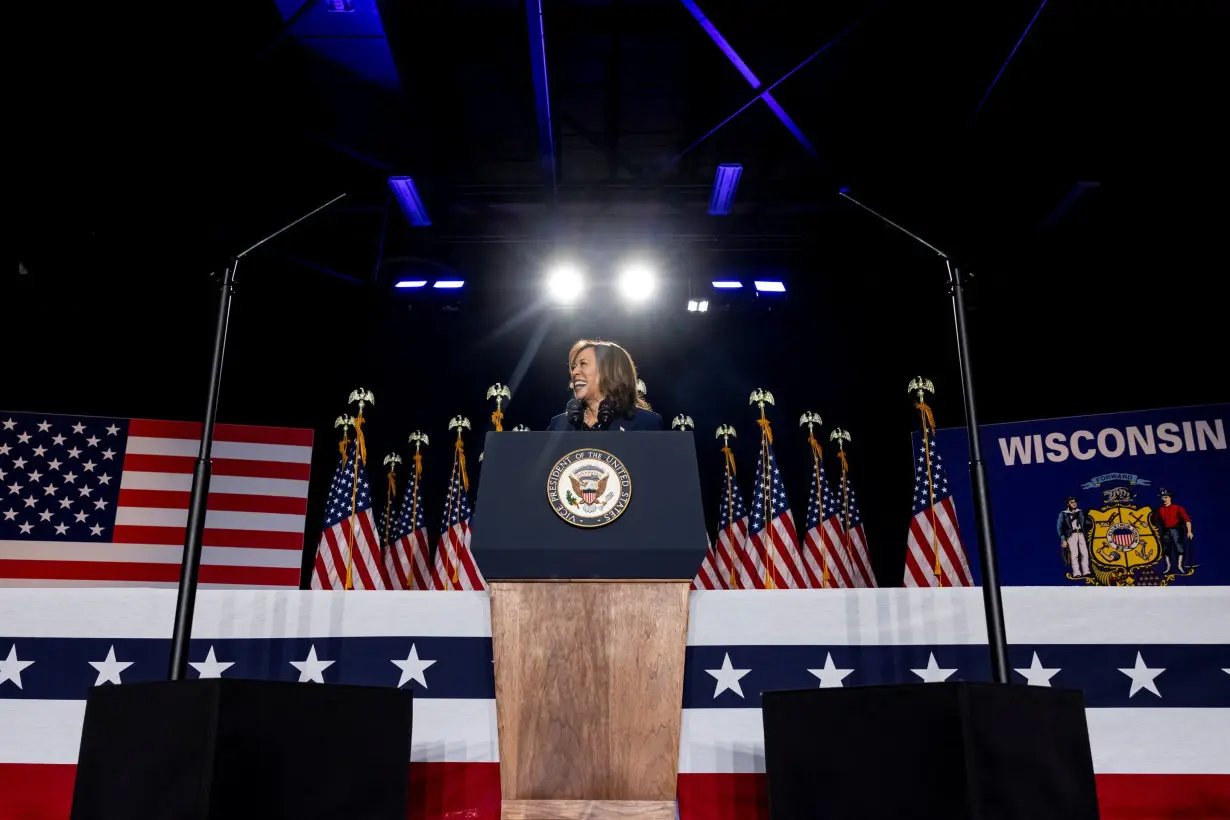 U.S. Vice President Kamala Harris speaks at campaign event in West Allis, Wisconsin