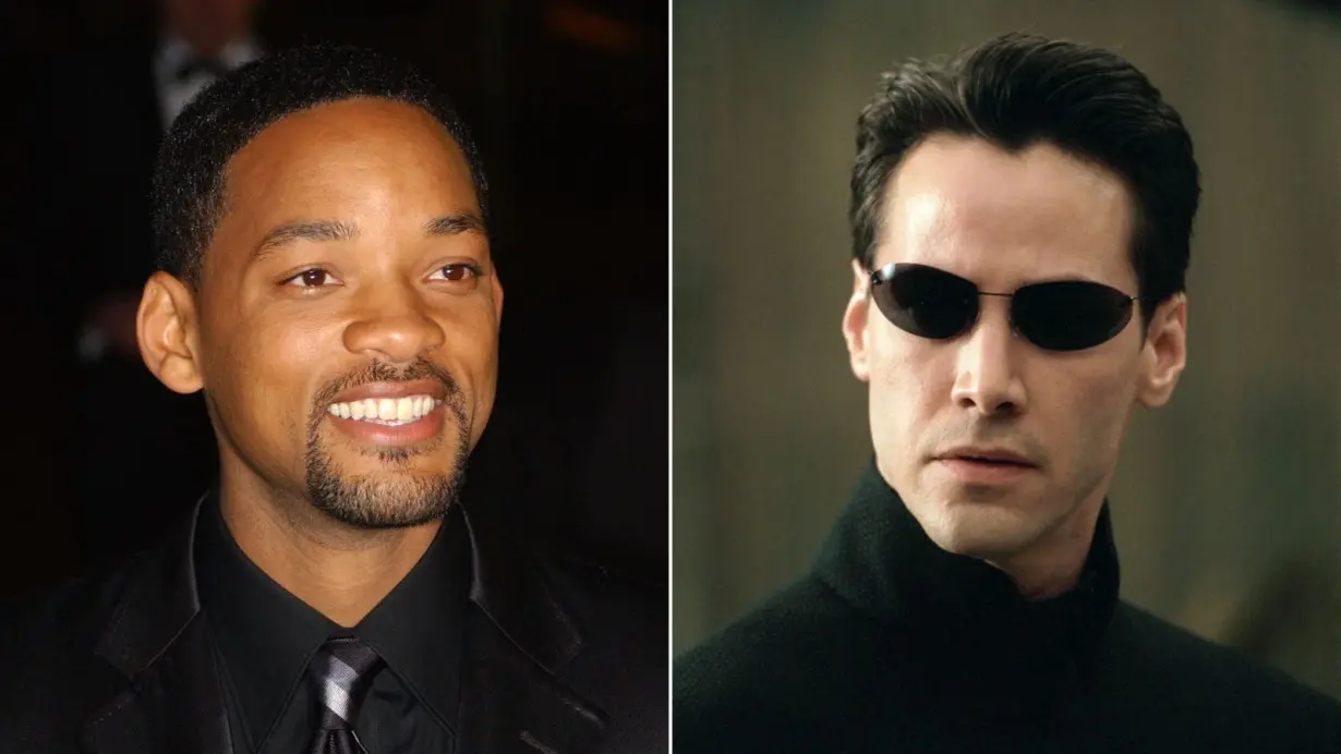 Will Smith (L) and Keanu Reeves (R), the latter of whom is pictured as Neo in 