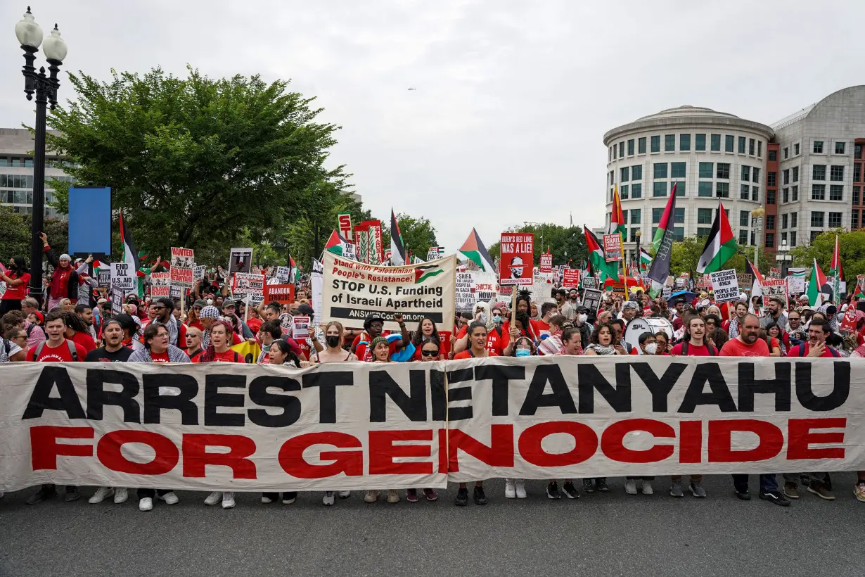 Protesters gather for Israeli PM Netanyahu's address to Congress in Washington