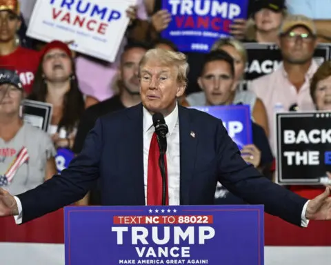 Trump turns his full focus on Harris at his first rally since Biden's exit from the 2024 race