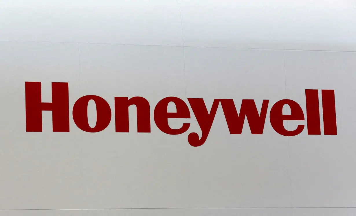 FILE PHOTO: A Honeywell logo is pictured on the company booth during the European Business Aviation Convention & Exhibition (EBACE) at Cointrin airport in Geneva