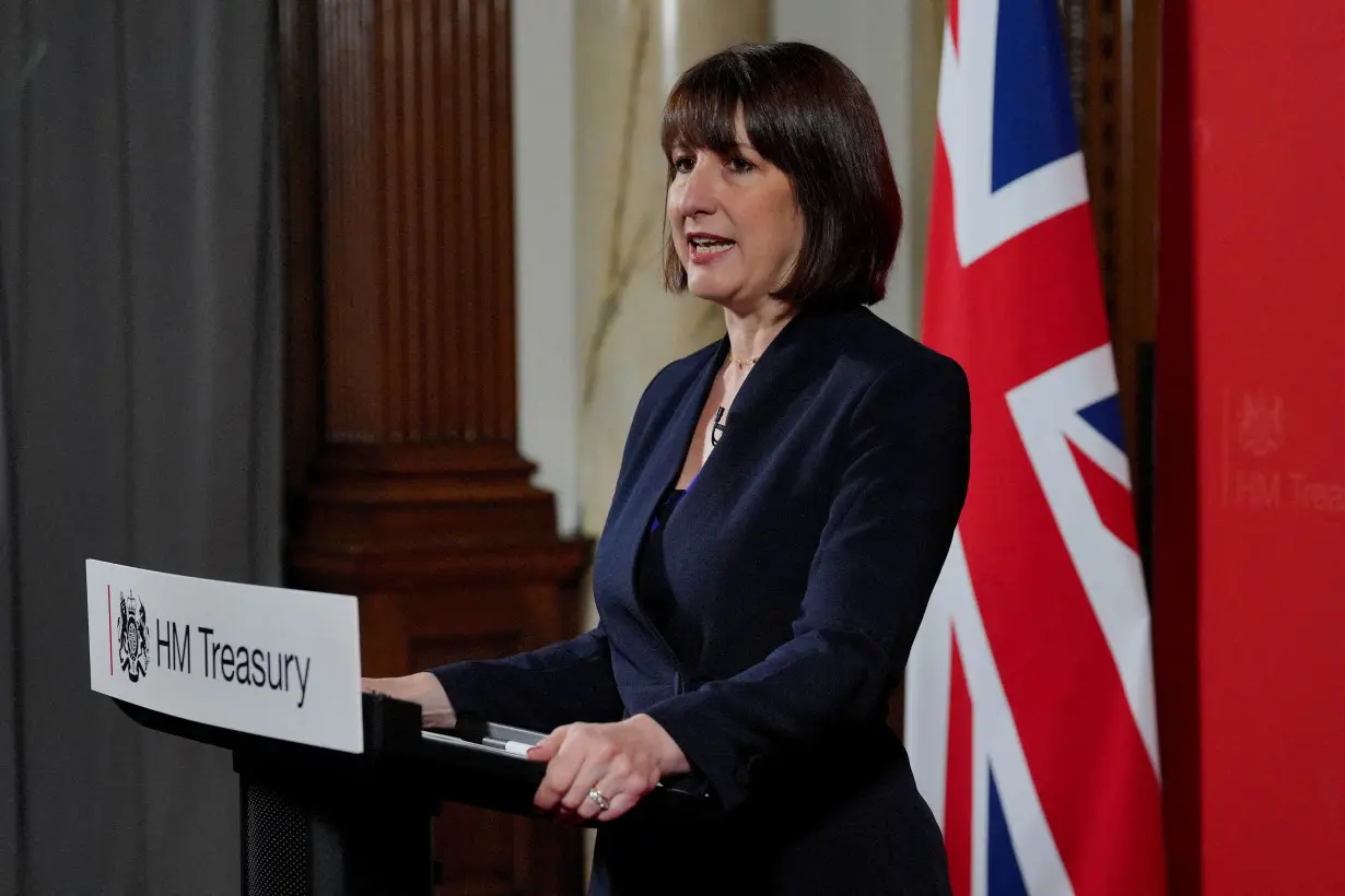 FILE PHOTO: Chancellor of the Exchequer Rachel Reeves gives a speech at the Treasury in London