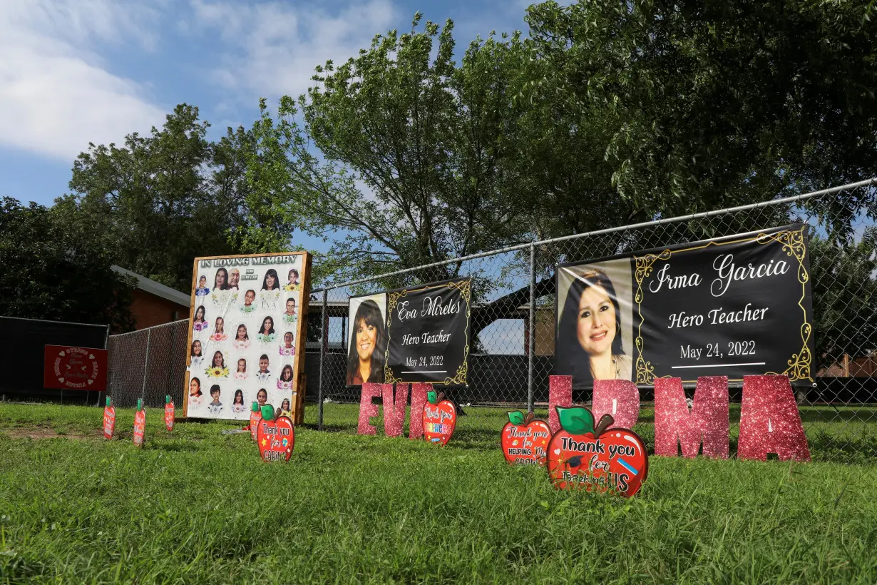 FILE PHOTO: Memorials for the 21 victims of a mass shooting at Robb Elementary School in Uvalde