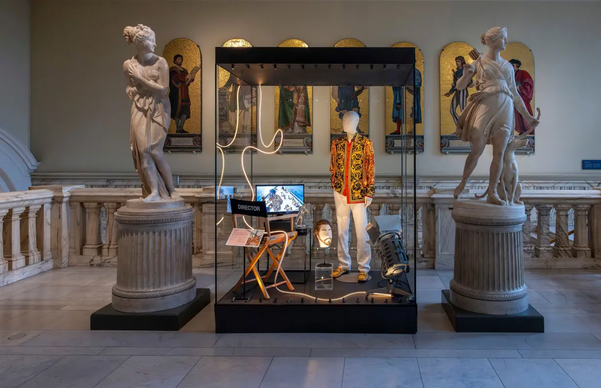 Swift's Versace outfit and facial hair from the video's yacht scene are on display, as well as her director's chair and the MTV Music Video Award for Best Direction.