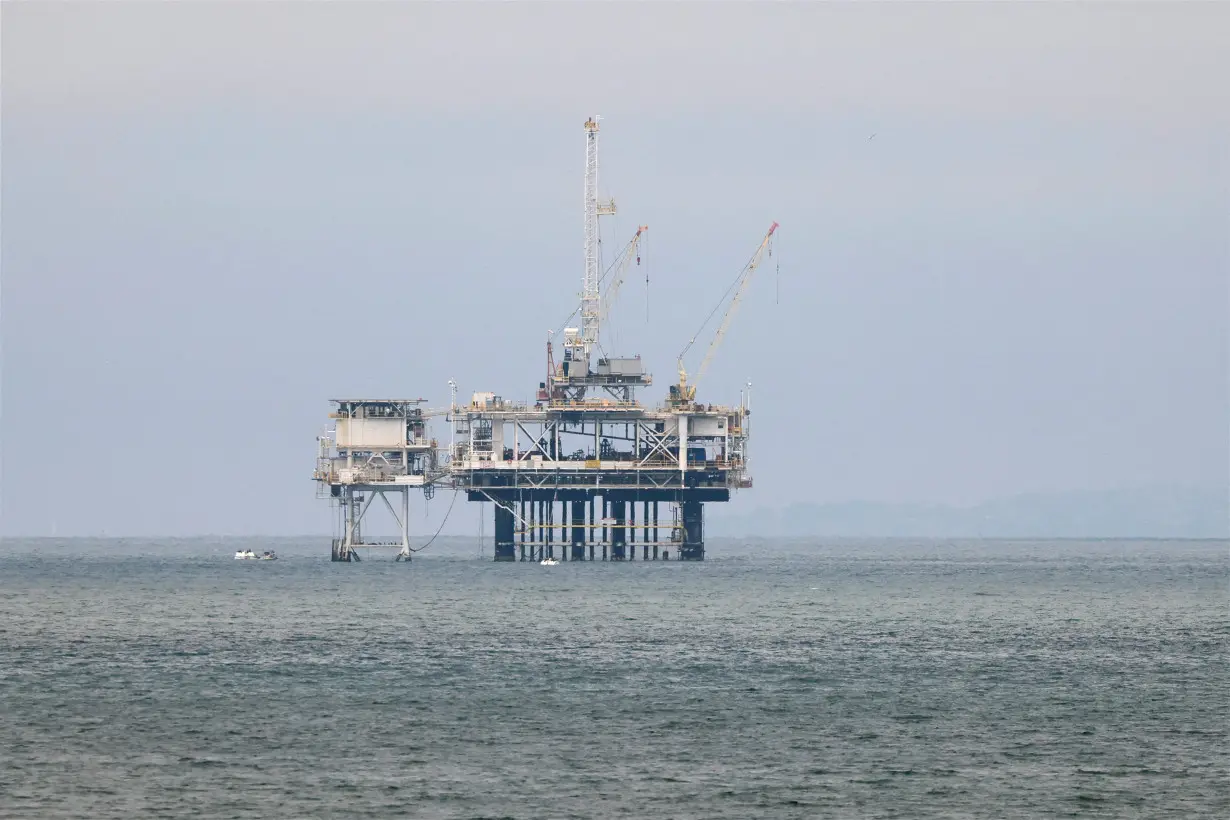 FILE PHOTO: An offshore oil rig platform is photographed in Huntington Beach