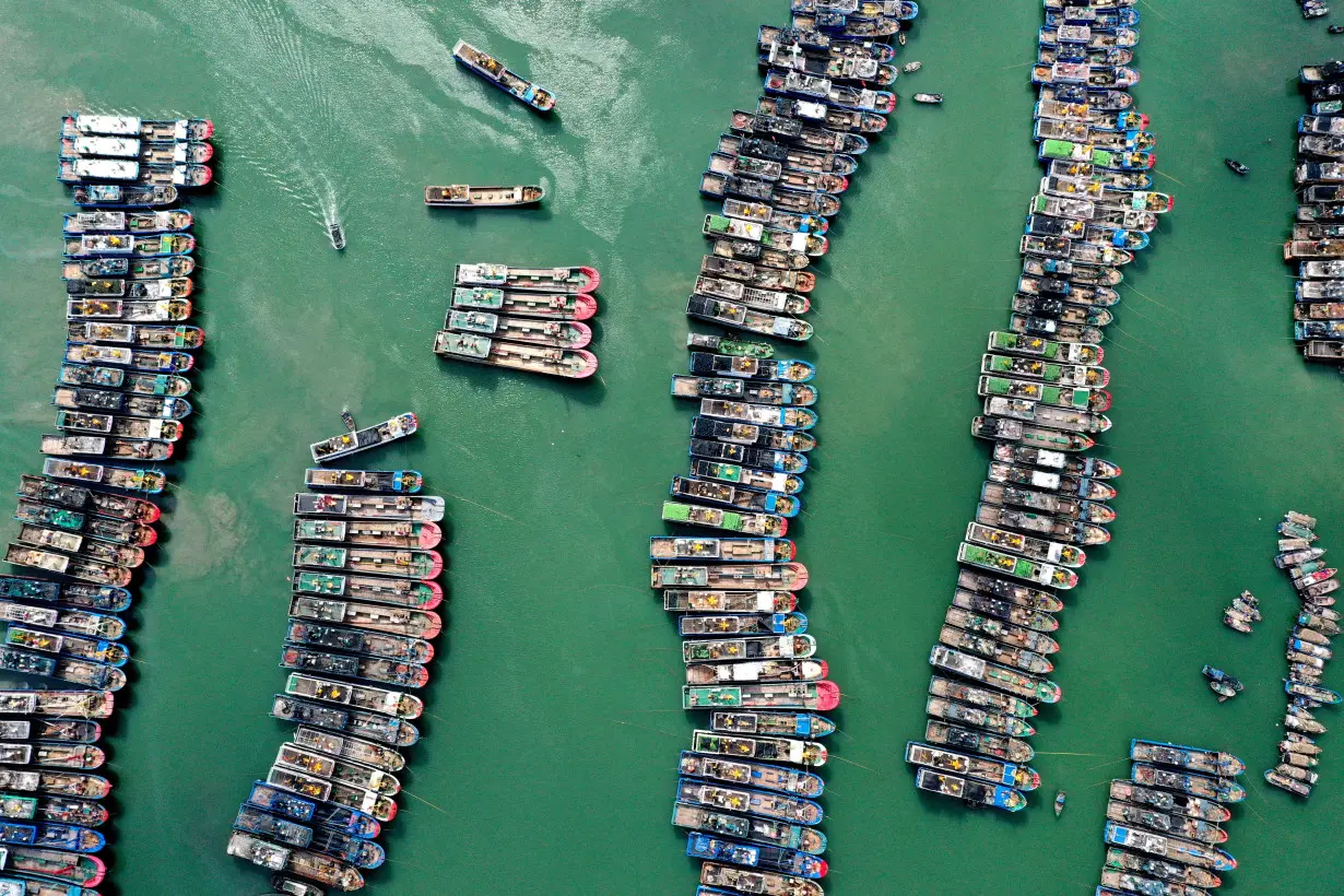 Fishing boats in Fuzhou as Typhoon Gaemi approaches