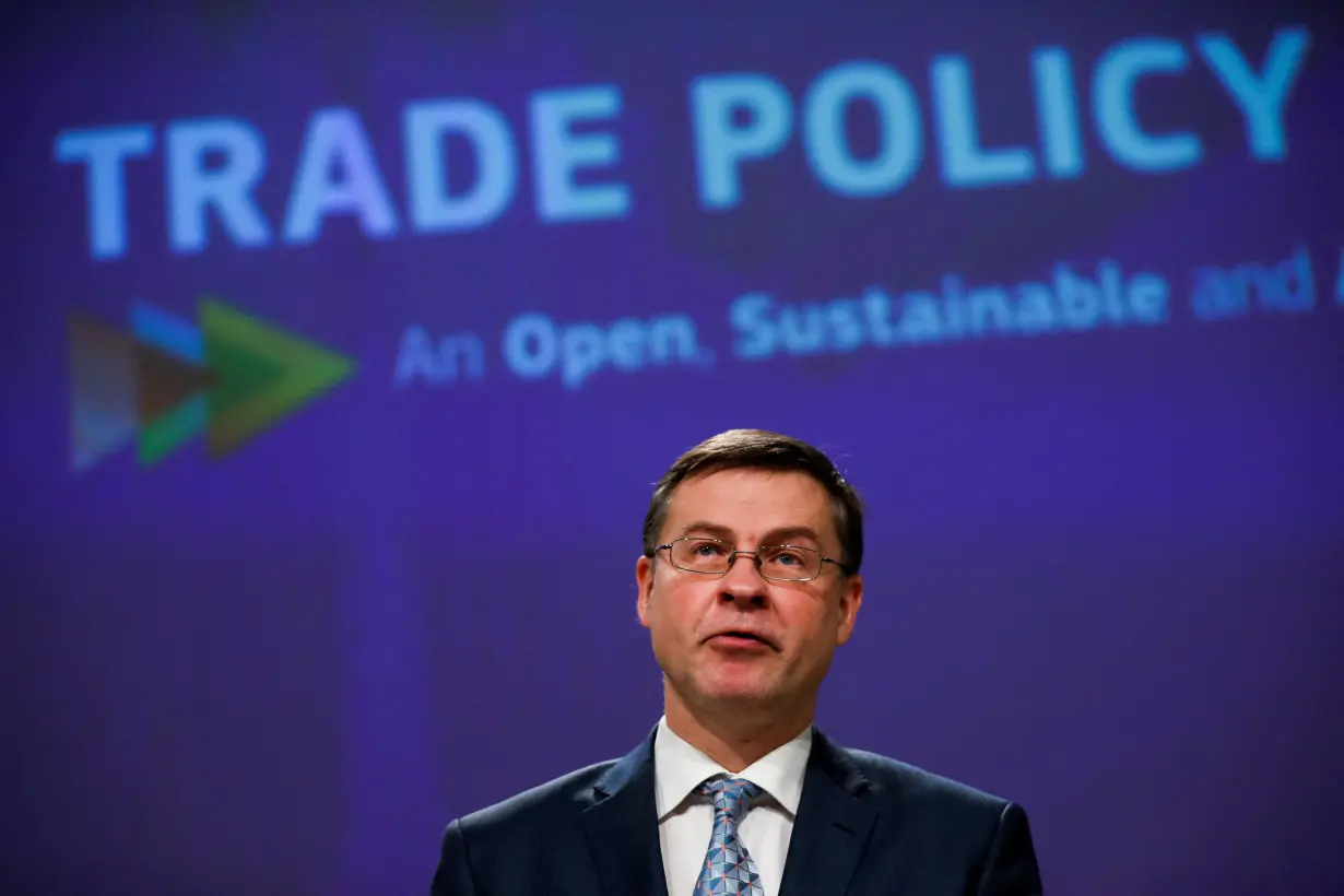 FILE PHOTO: EU trade chief Dombrovskis presents the bloc's trade policy review and ideas for WTO reform