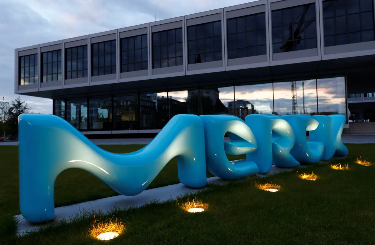 The logo of German pharmaceuticals company Merck is seen in front of the company's headquarters in Darmstadt