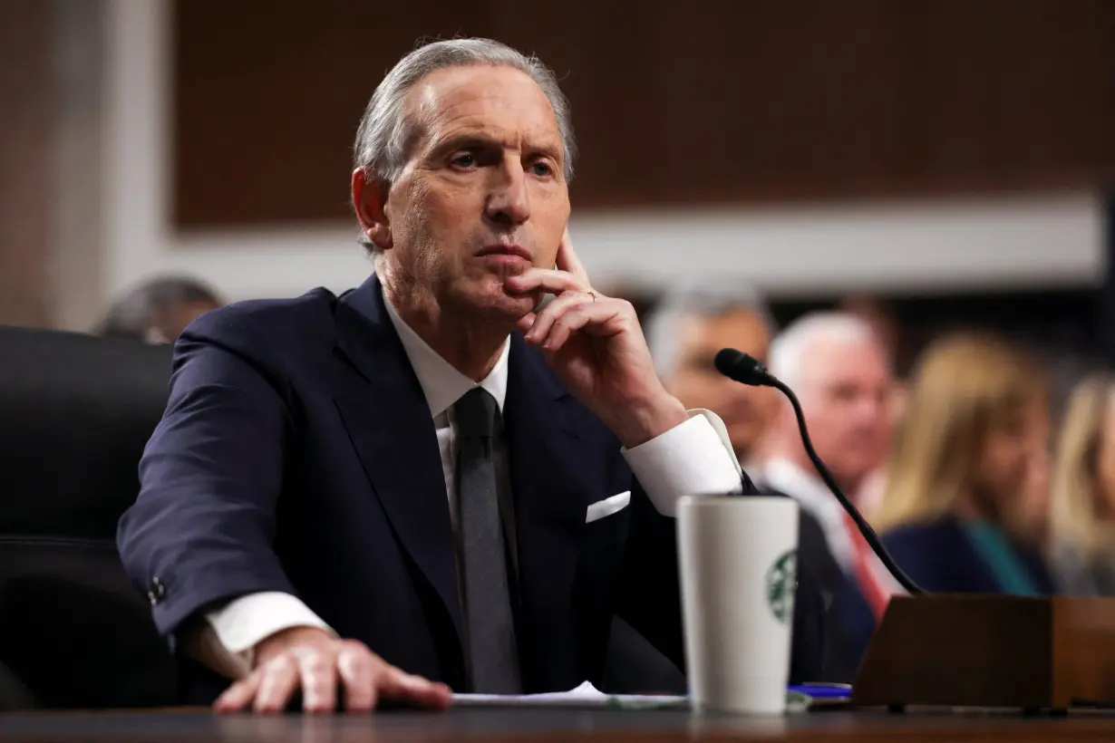 Former Starbucks CEO Howard Schultz testifies about the company's compliance with labor law on Capitol Hill in Washington