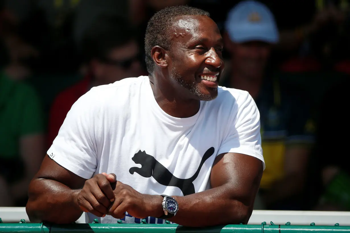 Former British sprinter Linford Christie watches a race at the Invictus Games in Orlando