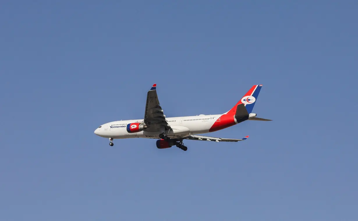 A Yemenia - Yemen Airways Airbus A330-200 plane flies upon arrival at Sanaa Airport in Sanaa