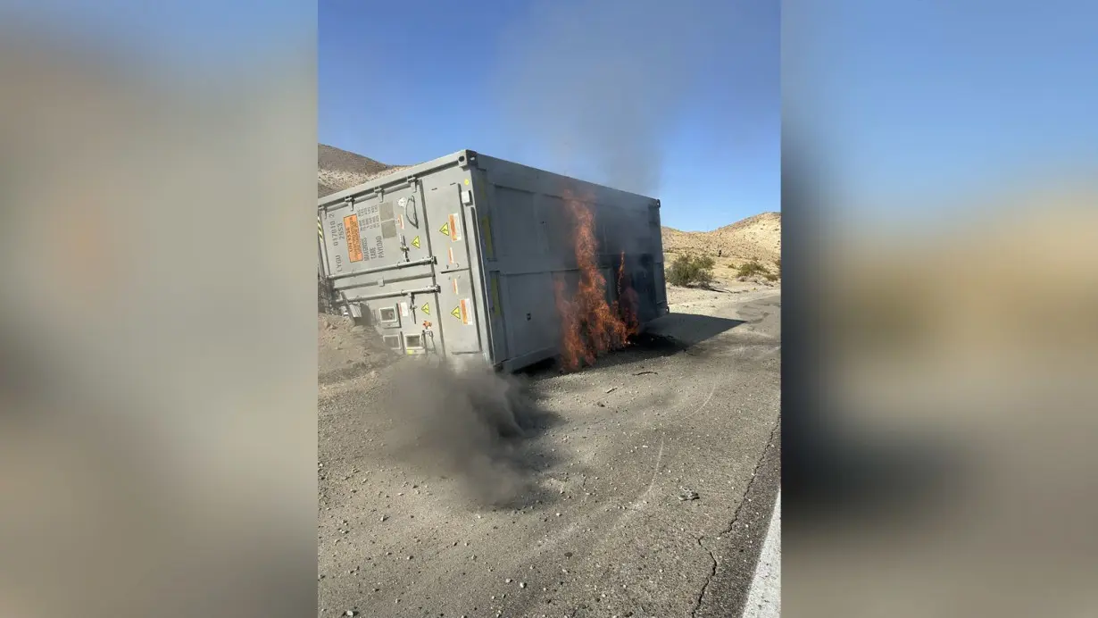 Container of hazardous materials catches fire, closing crucial highway connecting Los Angeles and Las Vegas for over 30 hours