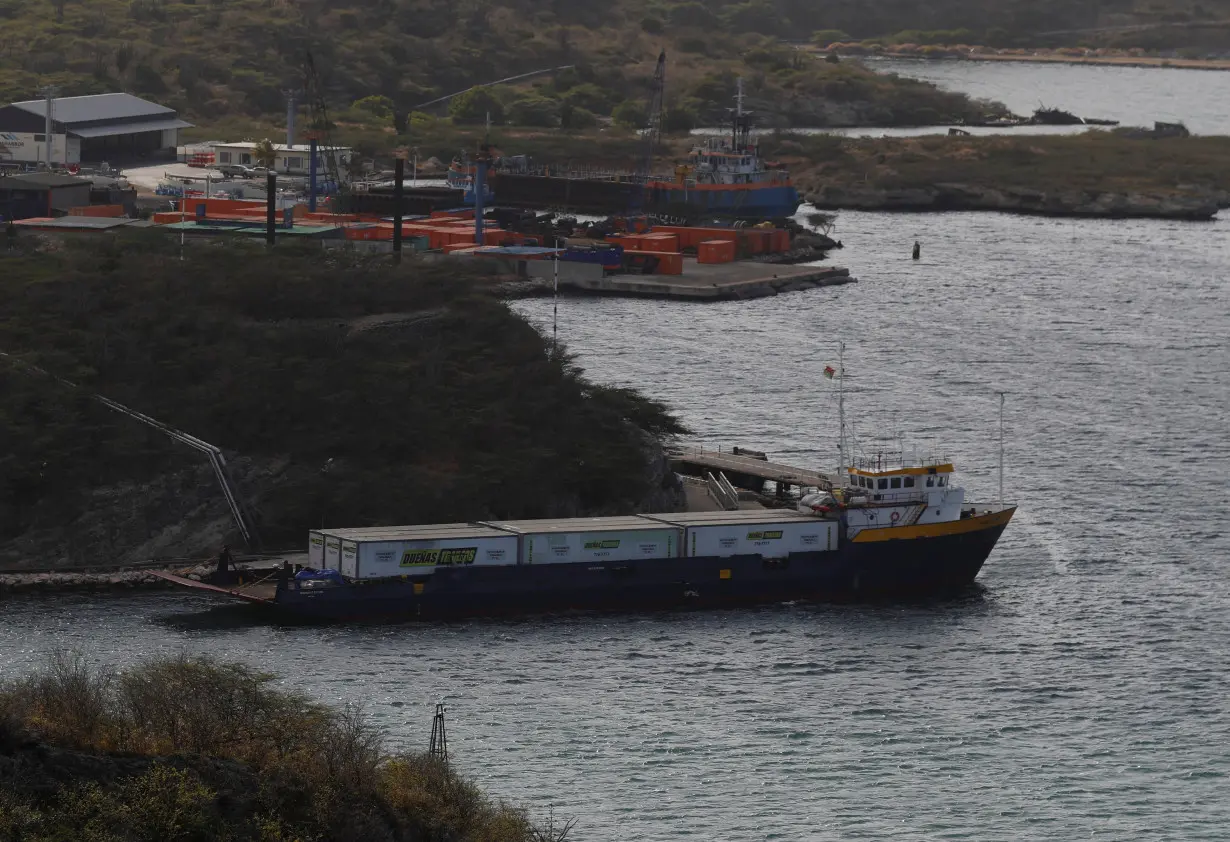 The Midnight Stone ship carrying containers with humanitarian aid for Venezuela is docked, in the port of Willemstad on the island of Curacao