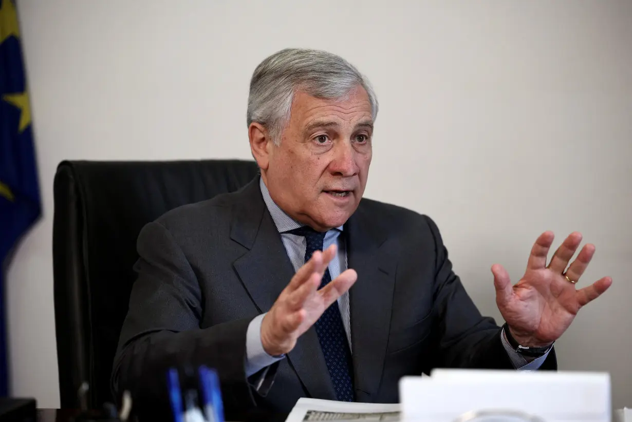 Italian Foreign Minister Antonio Tajani speaks during an interview with Reuters, in Rome