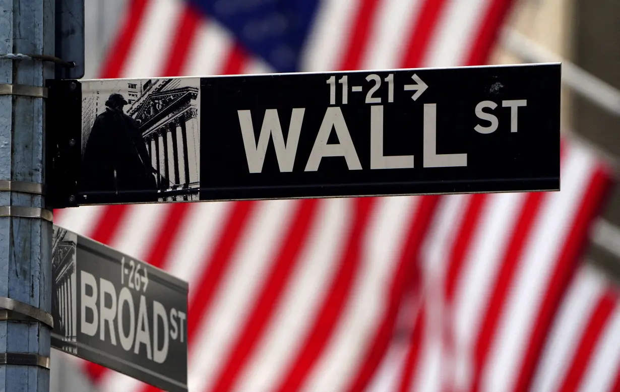 FILE PHOTO: A Wall Street sign is pictured outside the New York Stock Exchange