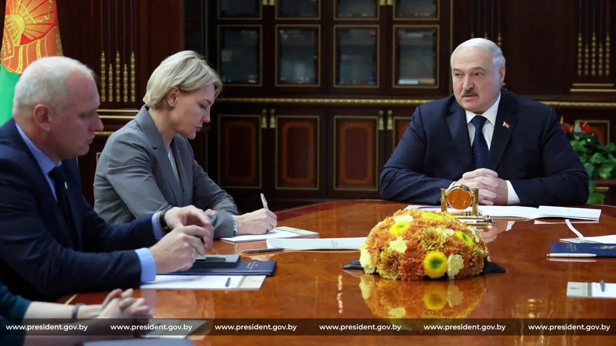 Belarusian President Alexander Lukashenko chairs a meeting in Minsk