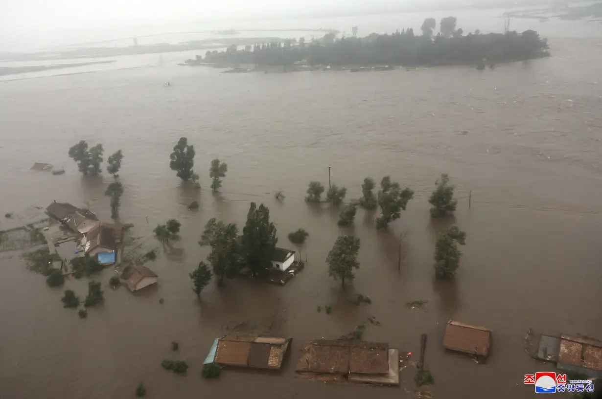 FILE PHOTO: A view of a flooded area near the country's border with China, which has been hit by heavy rainfall from Tropical Storm Gaemi, in North Pyongan Province