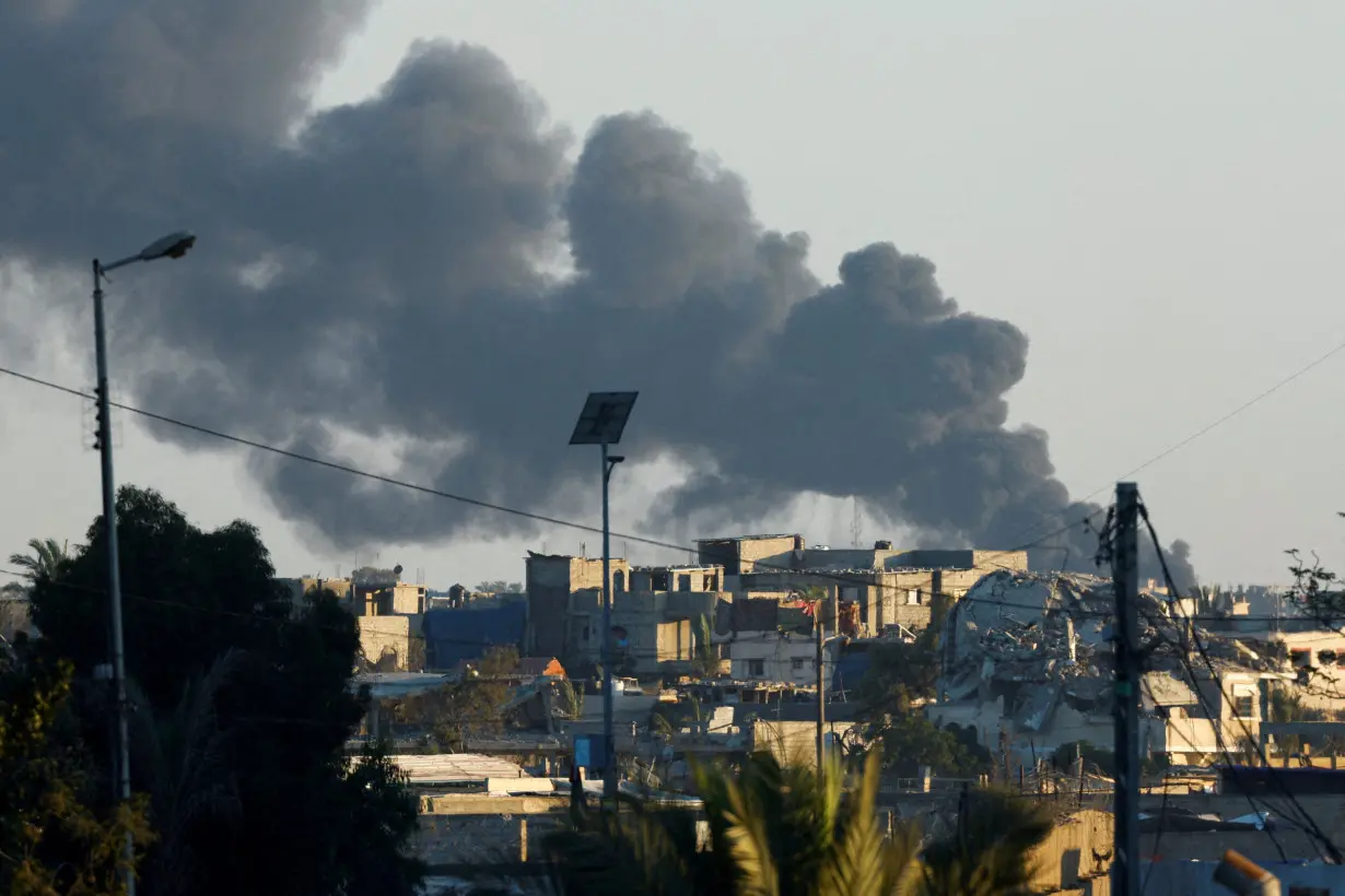 FILE PHOTO: Smoke rises from an Israeli air strike in Rafah as seen from Khan Younis