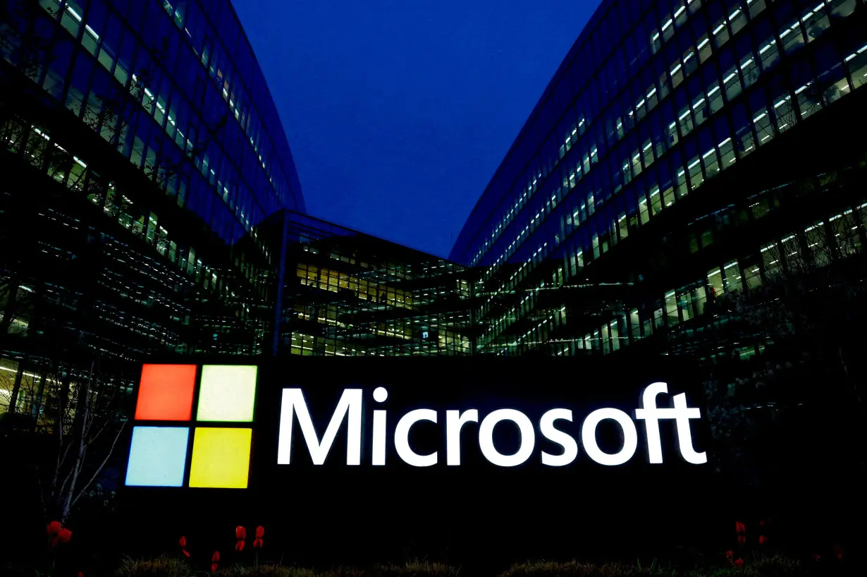 FILE PHOTO: A Microsoft logo is seen in Issy-les-Moulineaux near Paris