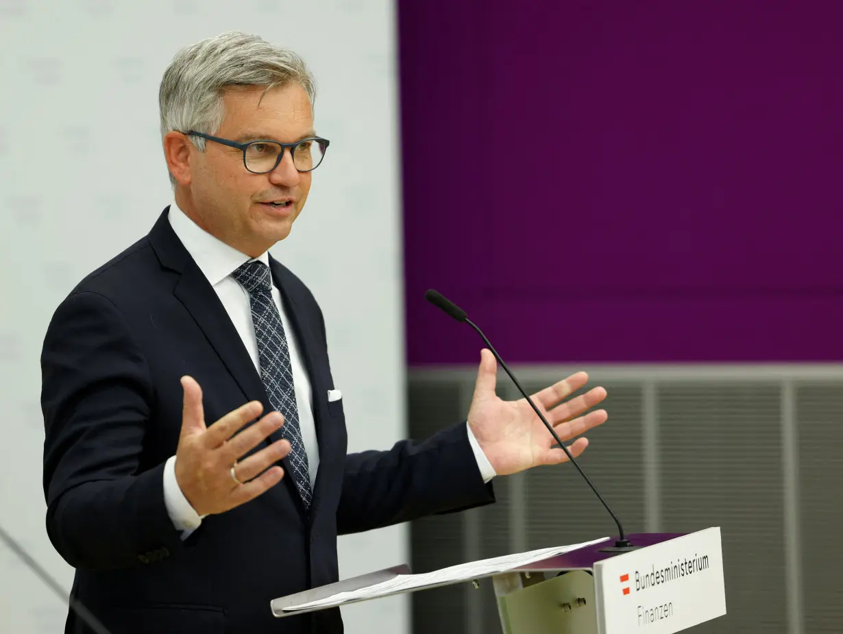 Austrian Finance Minister Brunner attends a press conference in Vienna