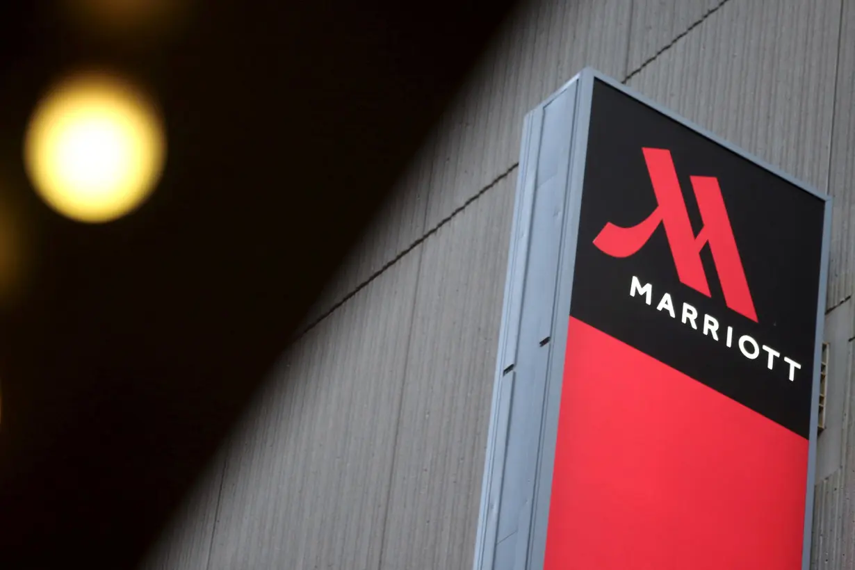 FILE PHOTO: Signage for the New York Marriott Marquis is seen in Manhattan, New York