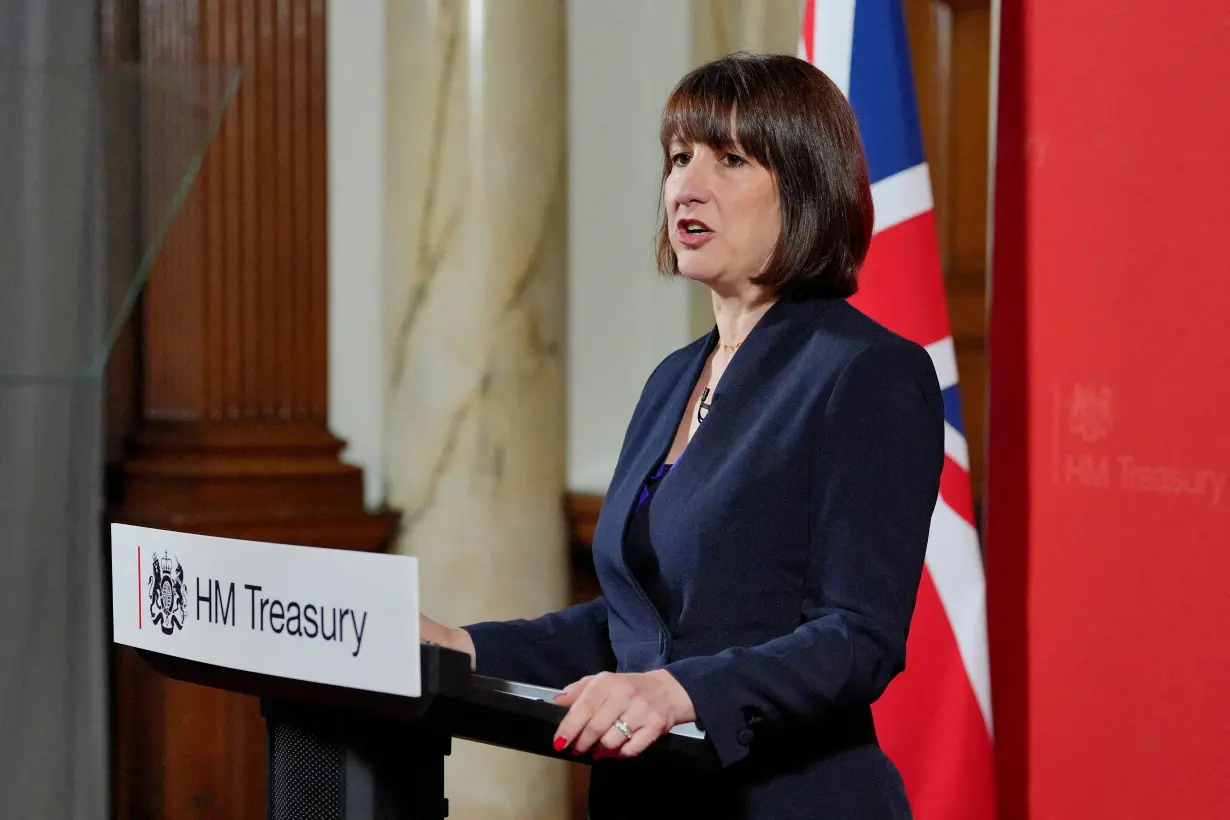 FILE PHOTO: Chancellor of the Exchequer Rachel Reeves gives a speech at the Treasury in London