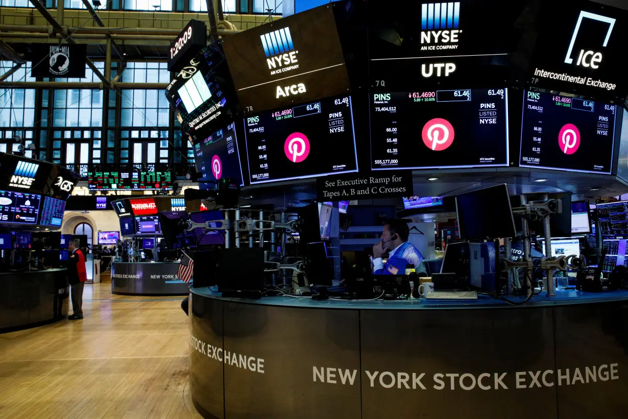 FILE PHOTO: The Pinterest logo is displayed on a screen on the floor of the NYSE in New York