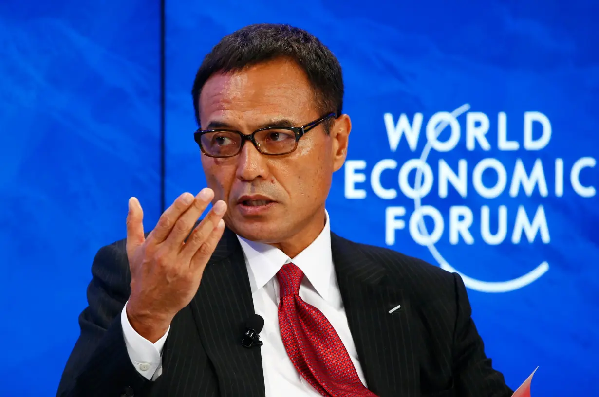 Niinami, President and CEO of Suntory Holdings, addresses the session 'Japan's Future Economy' during the annual meeting of the World Economic Forum (WEF) in Davos