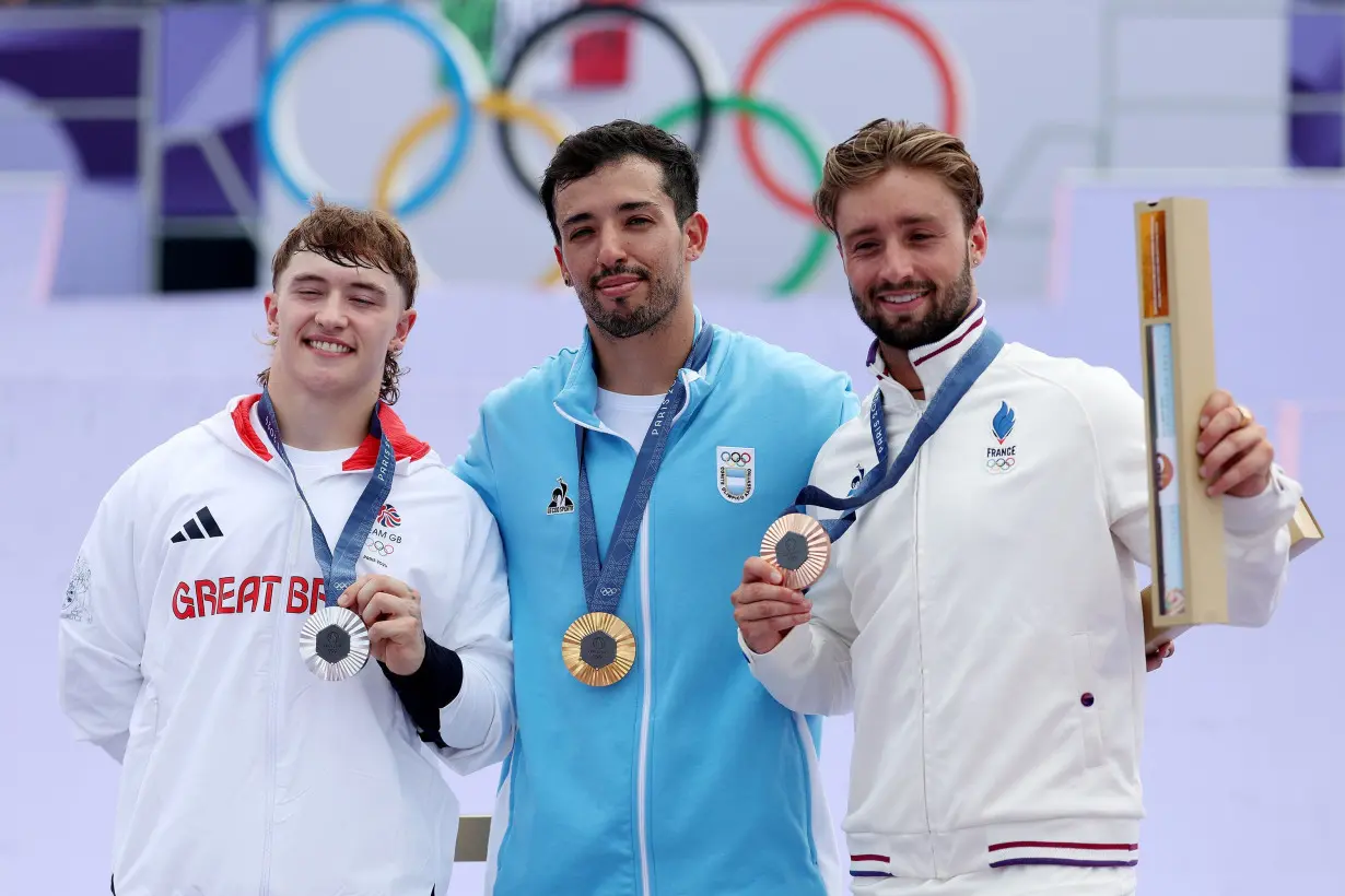 From left to right, Kieran Reilly, José Torres Gil, and Anthony Jeanjean completed the BMX park podium.