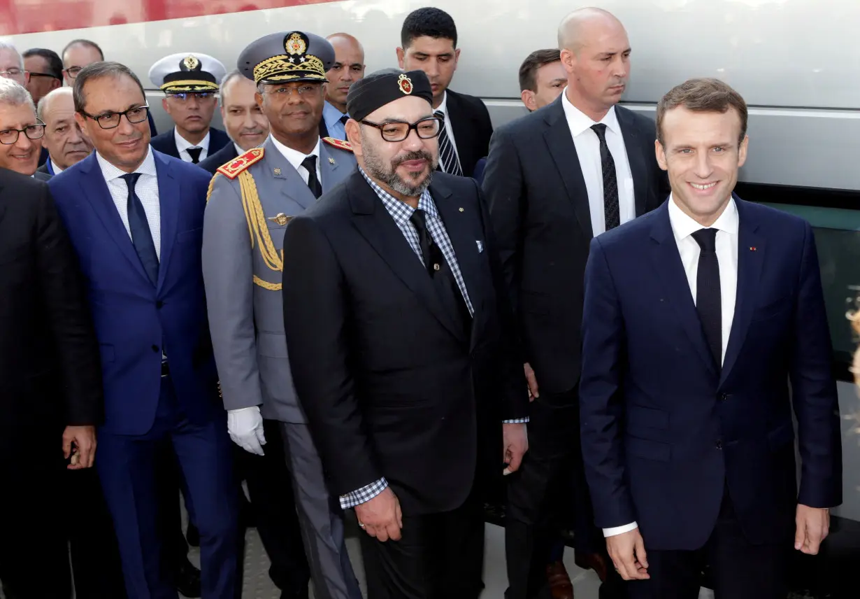 FILE PHOTO: French President Emmanuel Macron and Moroccan King Mohammed VI attend the launch ceremony of the first High Speed Train to operate in Africa, in Tangier