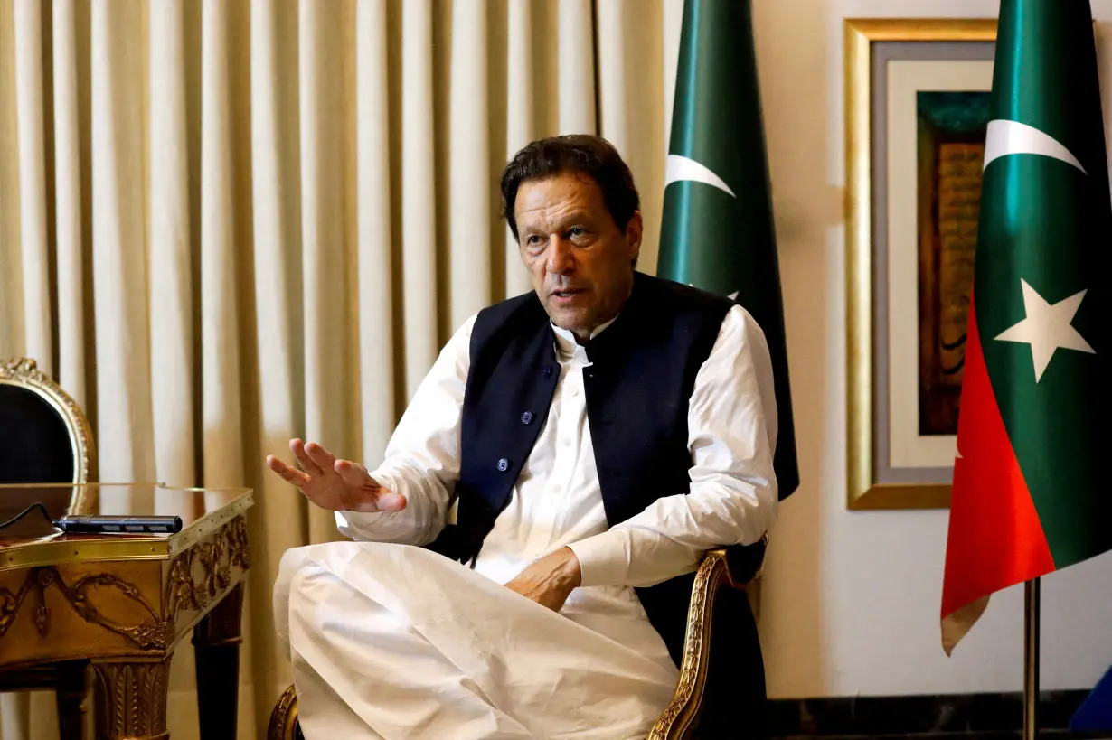 FILE PHOTO: Former Pakistani PM Imran Khan speaks with Reuters during an interview in Lahore