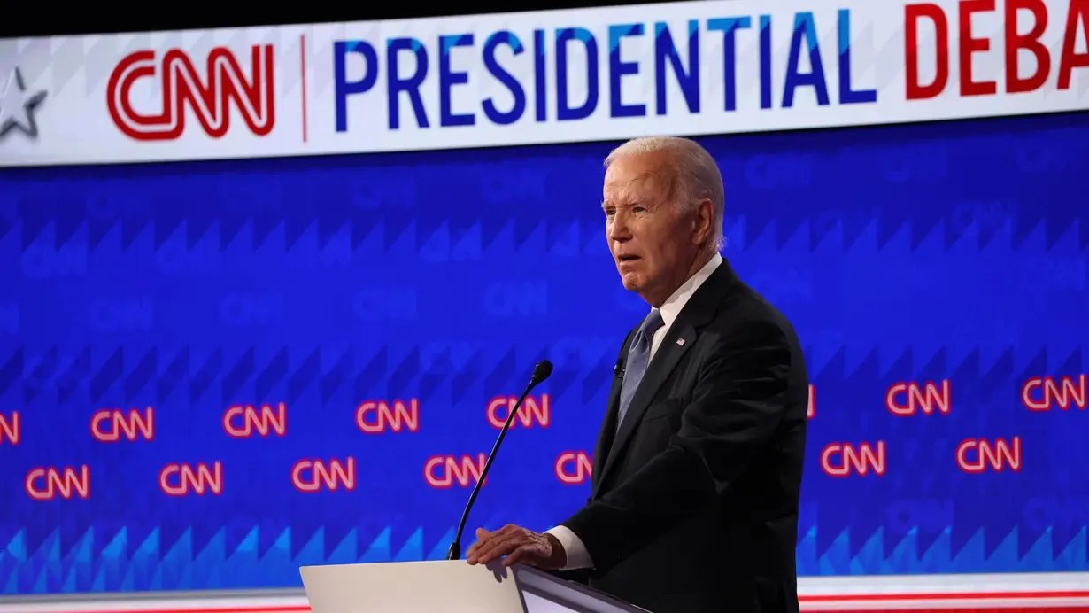 President Joe Biden speaks during the CNN Presidential Debate in Atlanta on June 27.