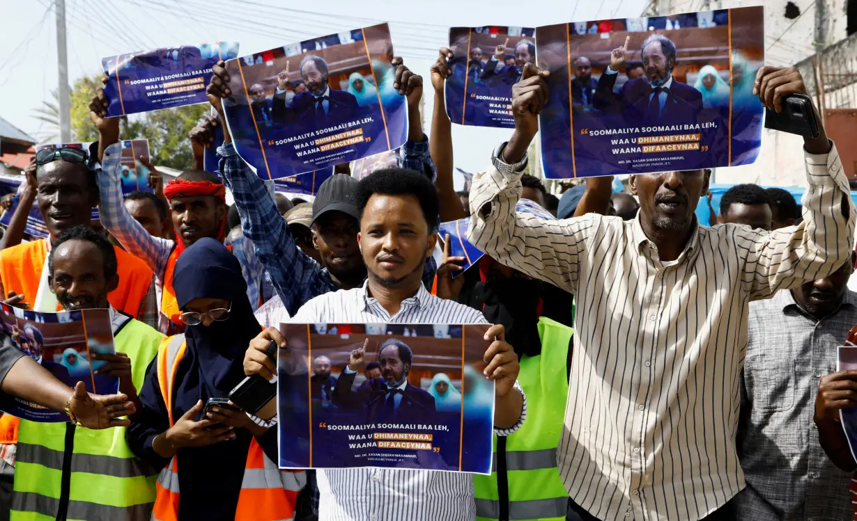 FILE PHOTO: Somali people march against the Ethiopia-Somaliland port deal, in Mogadishu