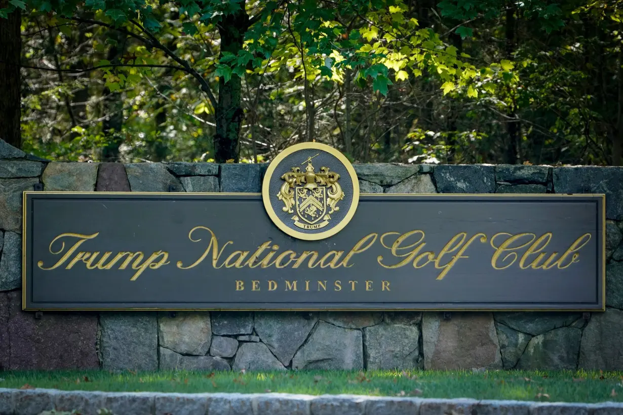 A sign at the entrance to Trump National Golf Club in Bedminster, N.J. in October 2020.