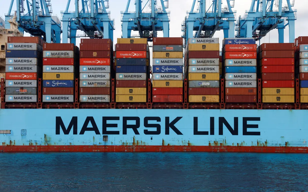 FILE PHOTO: Containers are seen on the Maersk's Triple-E giant container ship Majestic Maersk in the port of Algeciras