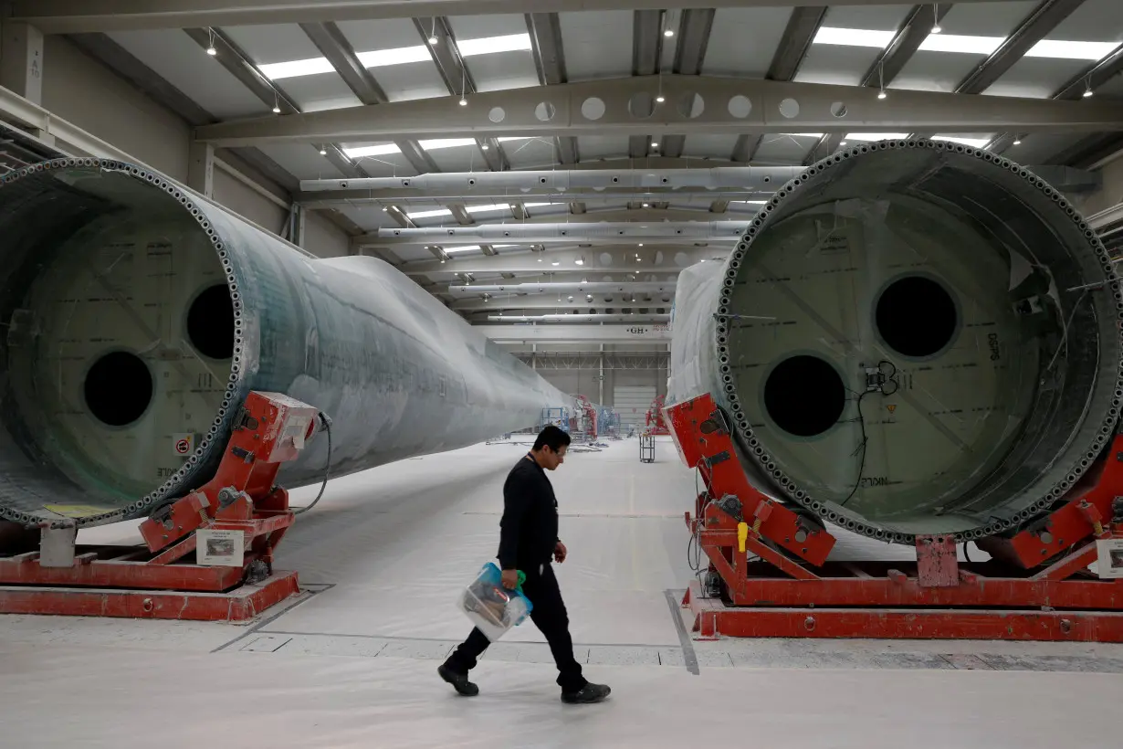 Turbine blade construction at the Nordex blades factory in Lumbier