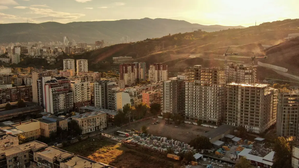 An aerial view shows Tbilisi