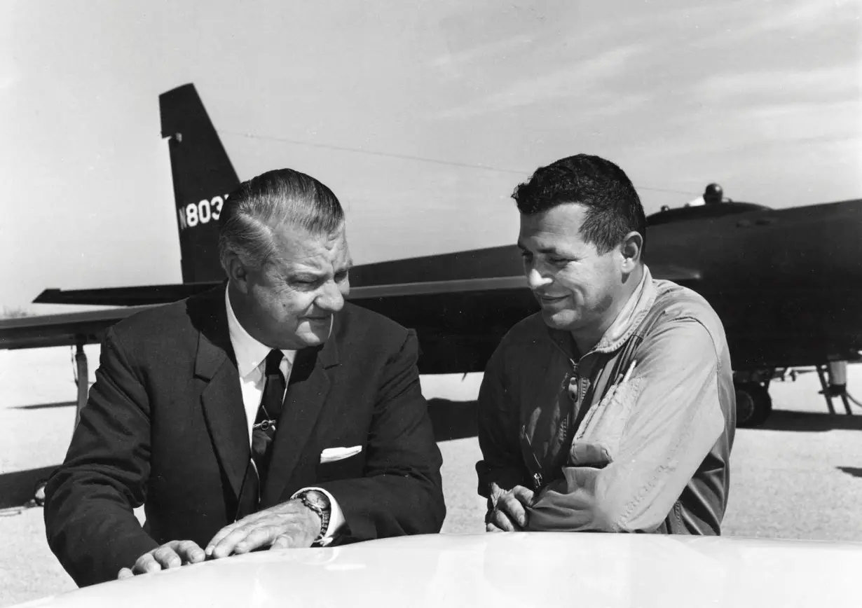 FILE PHOTO: Gary Powers and Kelly Johnson with a U-2 spy plane