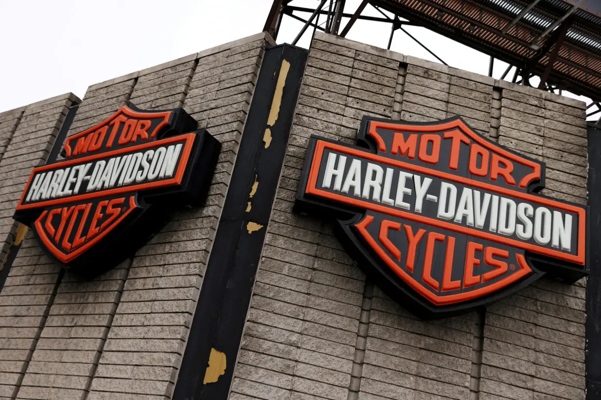 FILE PHOTO: The logo of Harley-Davidson motorcycles is seen at a dealership in Queens, New York City