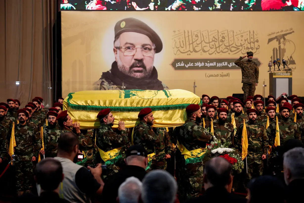 Hezbollah holds funeral for top commander Fuad Shukr, in Beirut