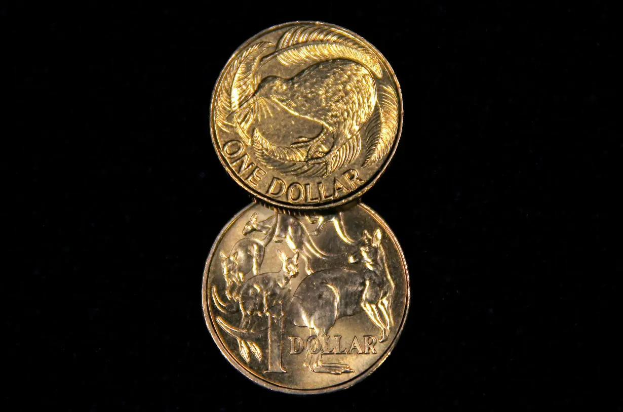 New Zealand and Australia one dollar coins are seen in a picture illustration