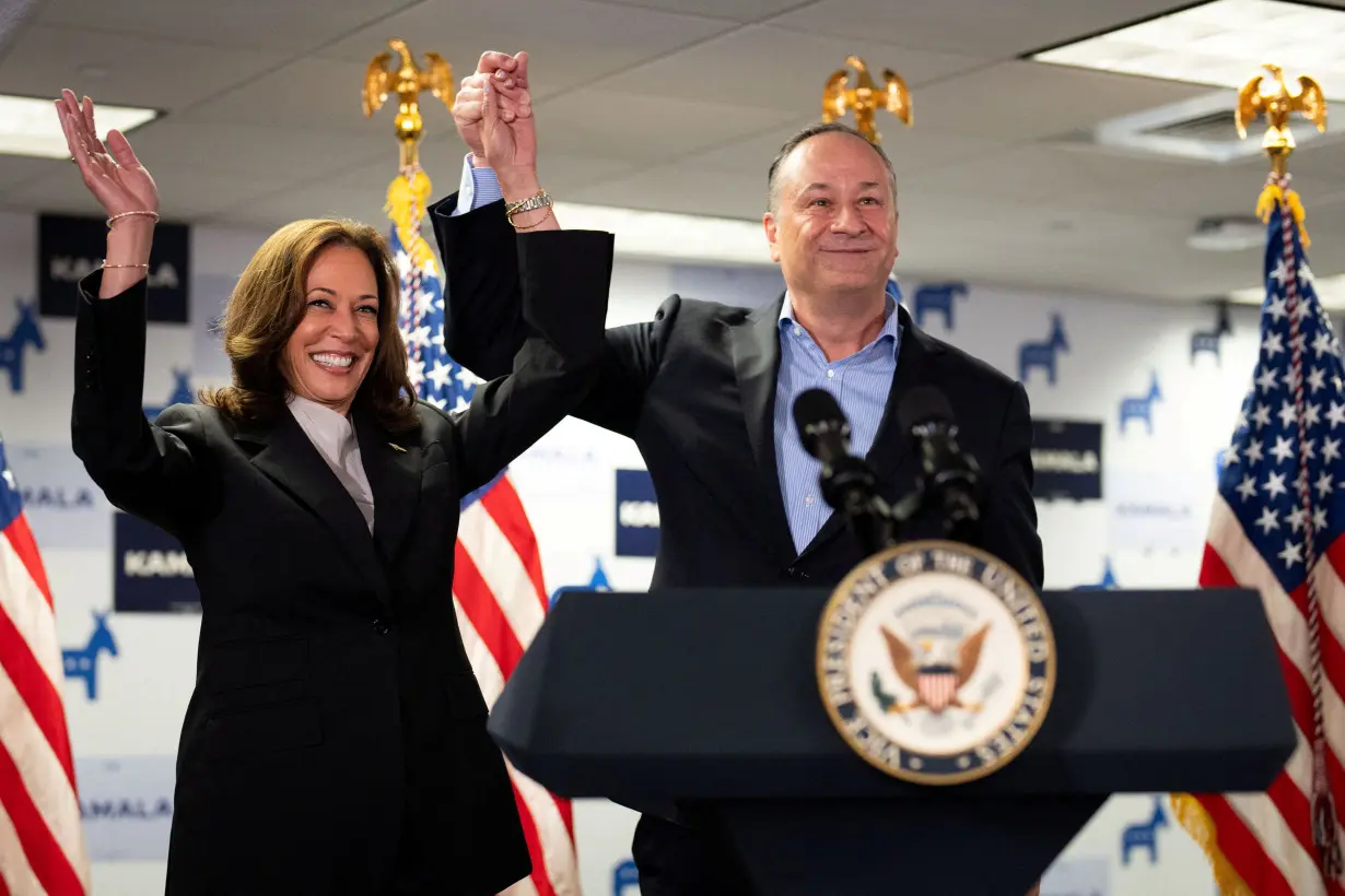 FILE PHOTO: U.S. Vice President Kamala Harris arrives at her Presidential Campaign headquarters in Wilmington