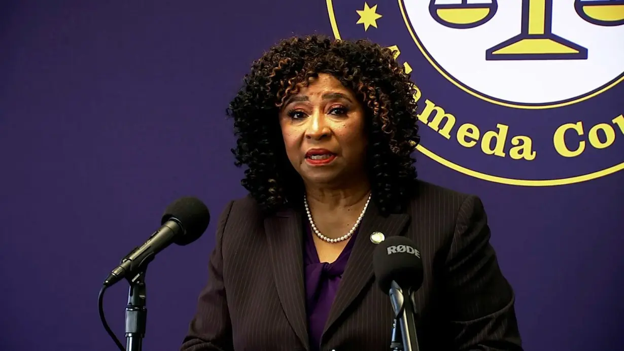 In a still picture taken from a video, Alameda County District Attorney Pamela Price speaks during a press conference on June 26 in Oakland, California, about review of dozens of death penalty cases.