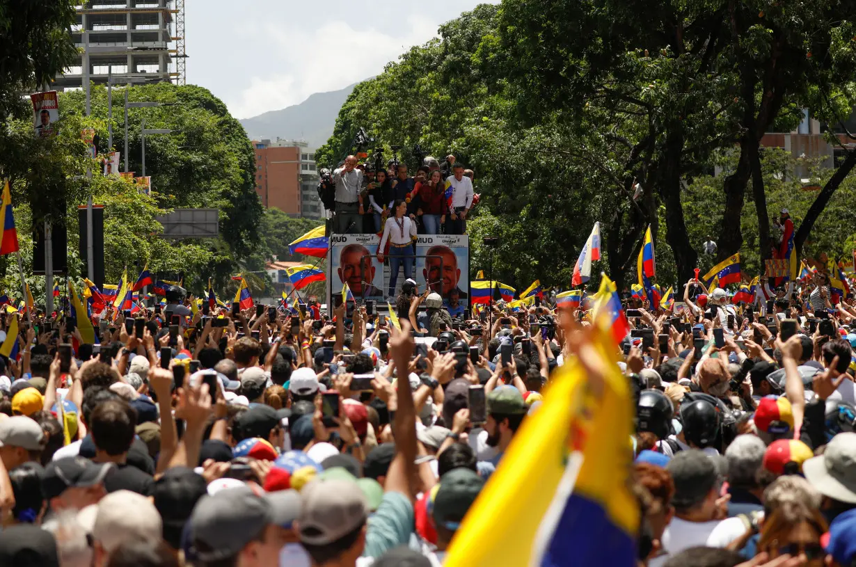 Venezuela's opposition leaders hold a march amid the disputed presidential election, in Caracas