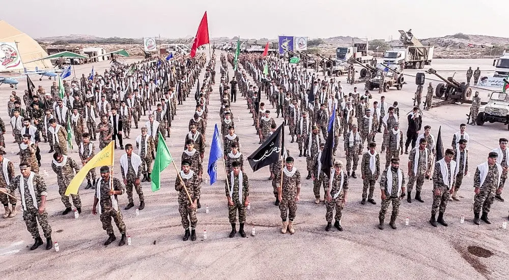 Members of the Islamic Revolution Guards Corps (IRGC) navy participate in an exercise in Abu Musa island