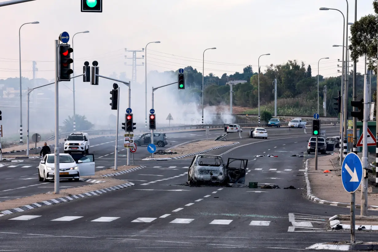 FILE PHOTO: A view of a junction shows the aftermath of a mass-infiltration by Hamas gunmen from the Gaza Strip, in the Sderot area, southern Israel