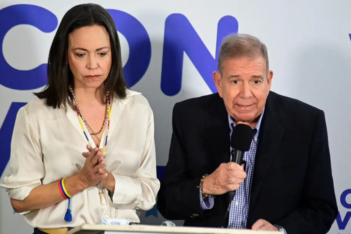 Venezuelan opposition leader Maria Corina Machado and opposition presidential candidate Edmundo Gonzalez hold press conference, in Caracas